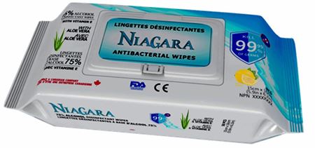 Image de NIAGARA lingettes désinfectantes à base d'alcool avec aloès et vitamines E paquet de 100