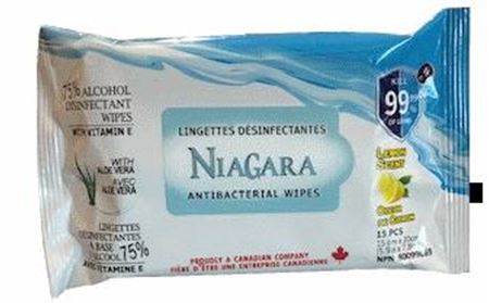 Image de NIAGARA lingettes désinfectantes à base d'alcool avec aloès et vitamines E paquet de 15